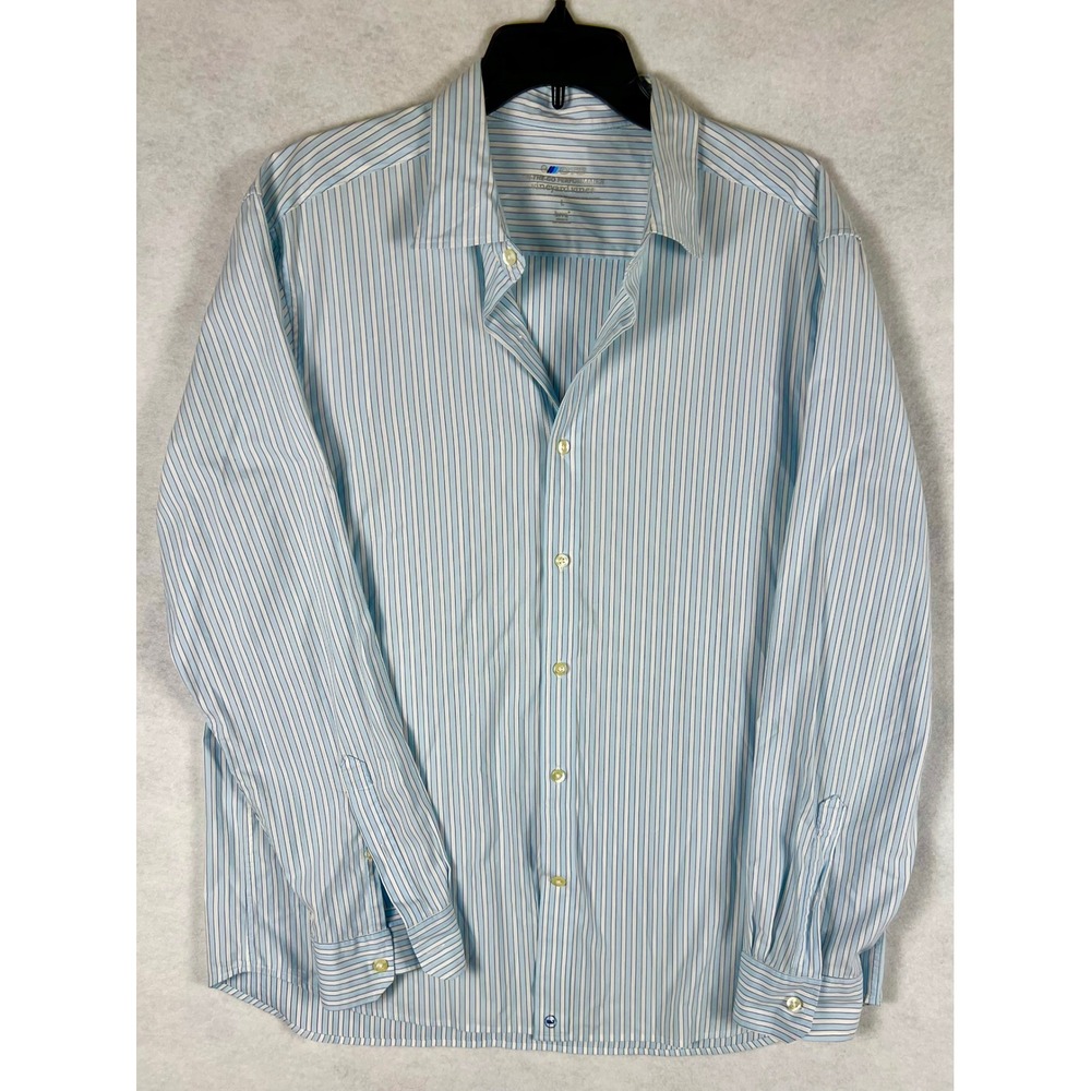 Vineyard Vines Mens Large Blue Striped On-The-Go Performance Button Down Shirt